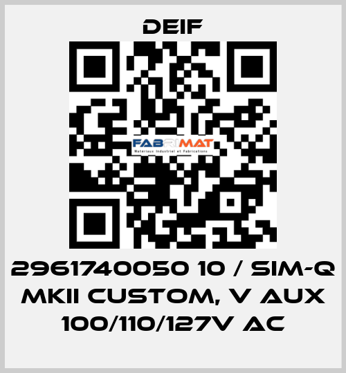 2961740050 10 / SIM-Q MKII CUSTOM, V aux 100/110/127V AC Deif