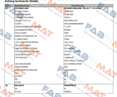 CEV-65-M-01460 PROG + 490-00416 TR Electronic