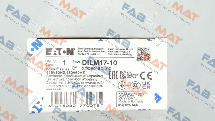 p/n: 277007, Type: DILM17-10(415V50HZ,480V60HZ) Moeller (Eaton)