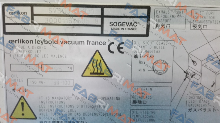 Plate Valves For Vacuum PumpMOD: Sogevac SV 300 10931 LEYBOLD  Leybold