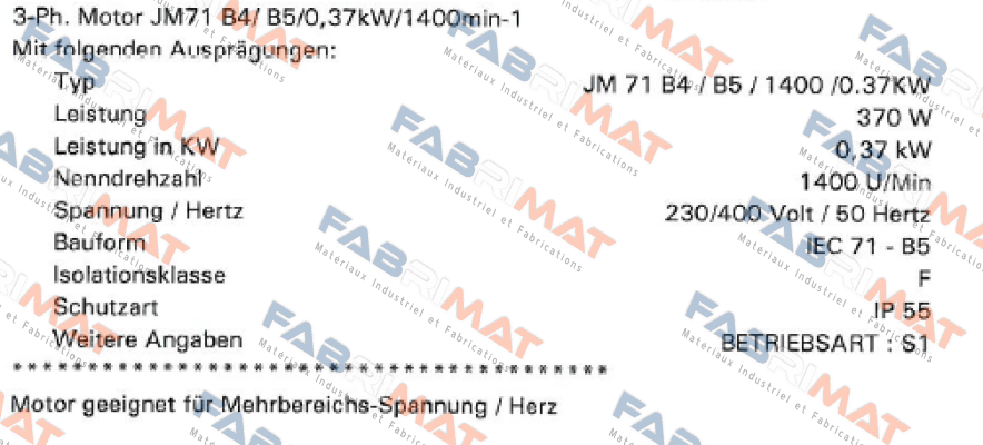 JM71B4 KW0,37 P4 B5 230/400-50 CLF IP55 SEIPEE