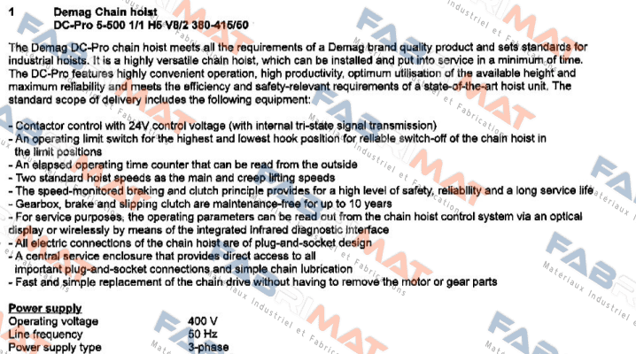 DC-Pro 5-500 1/1 H5 V8/2 380-415/50  Demag