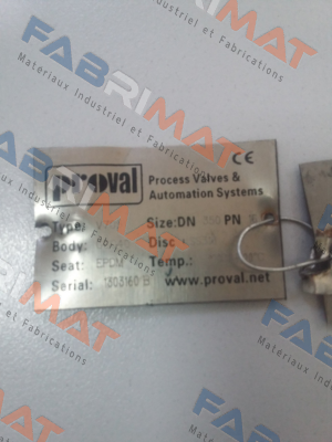 Type: V705  Serial:1303160 B DN350  Proval