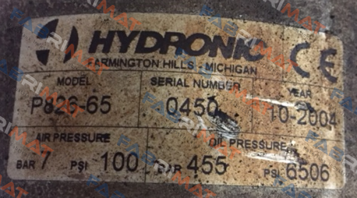 P826-65 S/N:0450  Hydronic