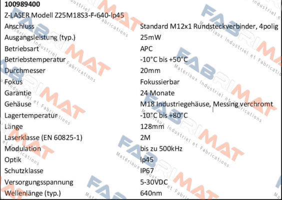 Z25M18S3-F-640-lp45 Z-LASER