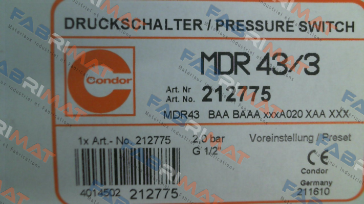 P/N: 212775, Type: MDR 43/3 Condor