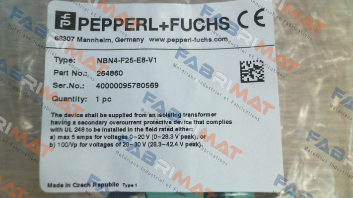 p/n: 264860, Type: NBN4-F25-E8-V1 Pepperl-Fuchs