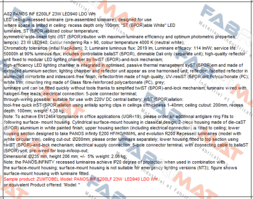 PANOS INF E200LF 23W LED940 LDO WH  Zumtobel