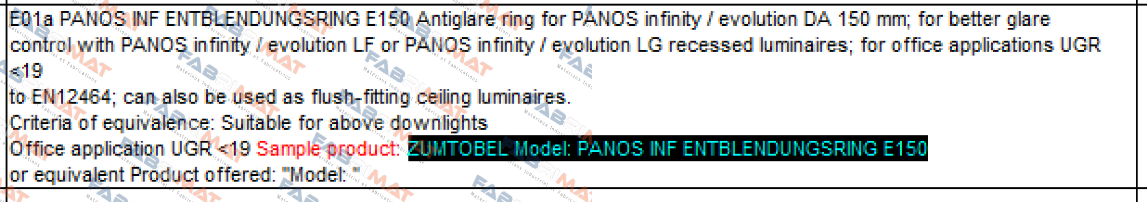 PANOS INF ENTBLENDUNGSRING E150  Zumtobel