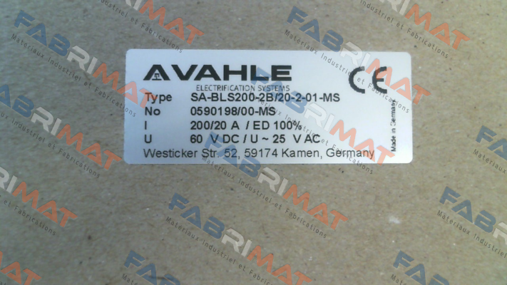 SA-BLS200-2B/20-2-01-MS (p/n 0590198/00-MS) Vahle