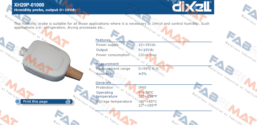 XH20P-01000 -10184 Dixell