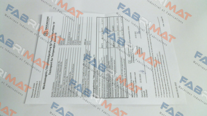 Test certificate for TF Mazurczak